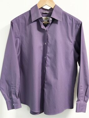 Talbots Wrinkle Resistant Cotton Button Front Shirt Petite 10 Dusty Purple
